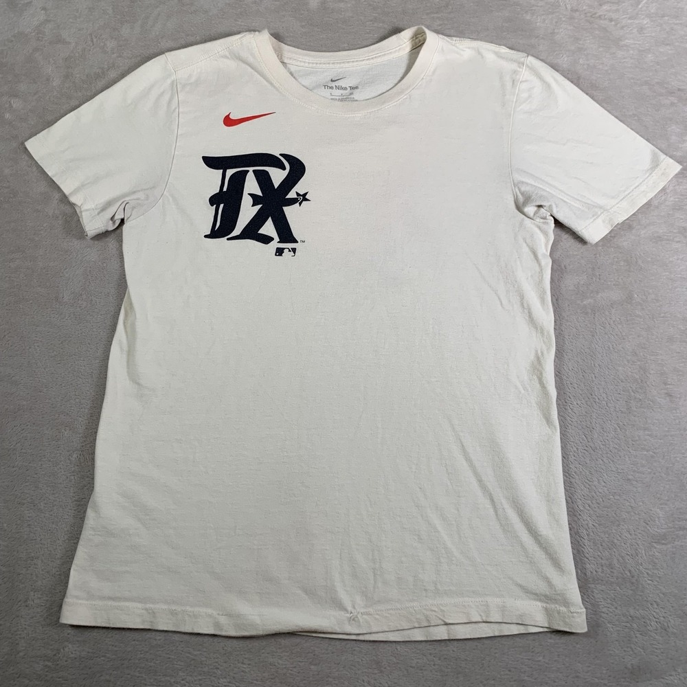 Texas Rangers Shirt Mens Small White MLB Baseball Number 5 TX‎ Graphic Nike